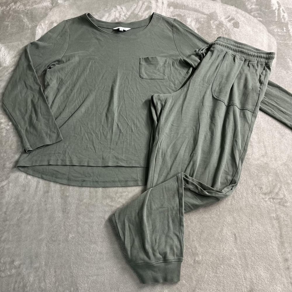 The Company Store Pajama Set Womens Large Green Pima Cotton Jersey Jogger Lounge